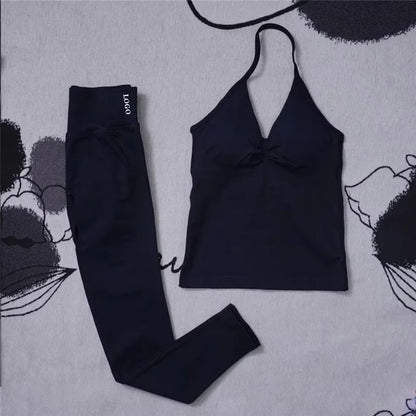 2Pcs Women's Gym Yoga Set Seamless High Waist Leggings Sports Bra Top Workout Outfit Fitness Activewear Running Training Clothes