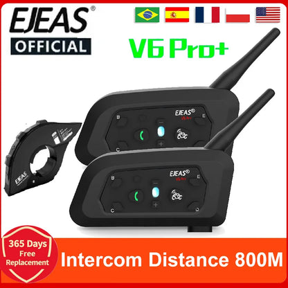 EJEAS V6 PRO+/PLUS Motorradhelm Bluetooth Walkie Talkie für 6 Fahrer, Reichweite 800 Meter, wasserdicht IP67