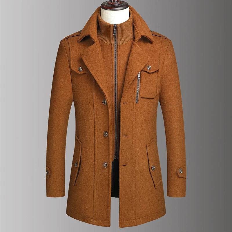 Herren-Doppelkragen-Wollmantel Mode Schicker Herbst-Winter-Business-Stil Hochwertiger Wollmantel für Herren mittleren Alters