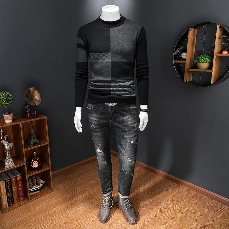 Turtleneck Men's Plaid Sweater