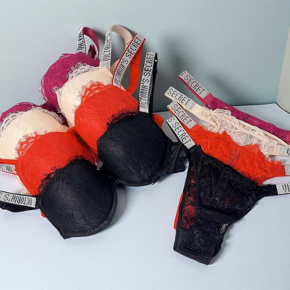 Neue V Damen Sexy BH und Höschen Set Bequemer Push-up Shapewear Verstellbarer Gepolsterter geraffter Spitzen Dessous Set