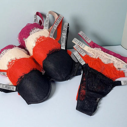 Neue V Damen Sexy BH und Höschen Set Bequemer Push-up Shapewear Verstellbarer Gepolsterter geraffter Spitzen Dessous Set