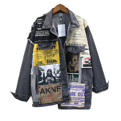 Women's Vintage Newspaper Denim Jacket – Hip Hop