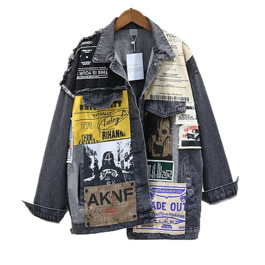 Women's Vintage Newspaper Denim Jacket – Hip Hop