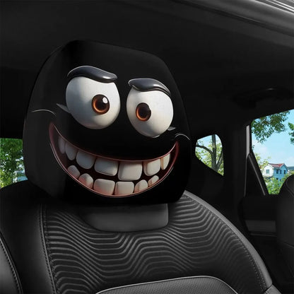 2pcs Smiley Face Printed Car Pillowcase Soft Comfortable Decorative Cushion Cover Auto Seat Headrest Washable Polyester Fabric