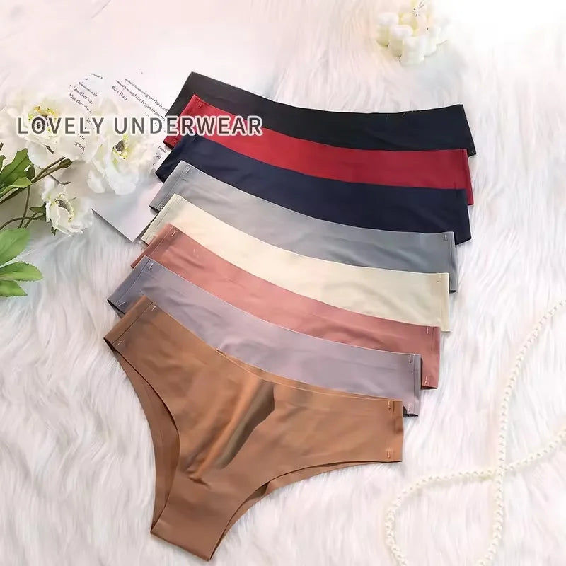 Seamless Panties Women Sexy Underwear Ice Silk Underpants Low Waist G-string Female Soft Solid Ultra-thin Briefs 4 Piece Set