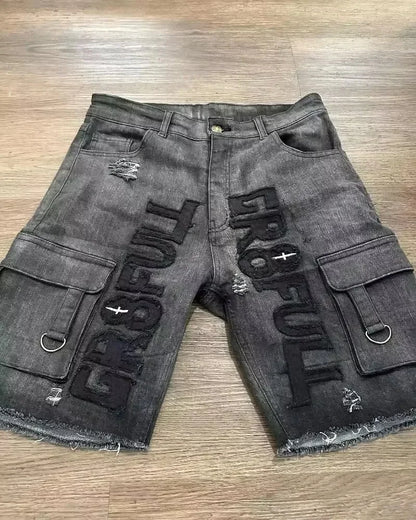 Amerikanische Retro Gothic Damen Denim Shorts Muster Stickerei Loose Unisex Shorts Y2K Printing Korean Casual Fashion Paar Shorts