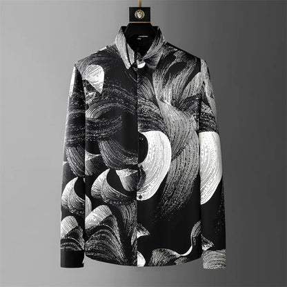 Black and white patterned shirt on a gray background