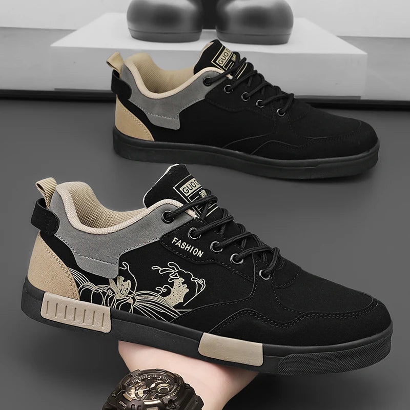 Men's easy to wipe clean casual shoes, good grip, low top lace-up sneakers, men's shoes