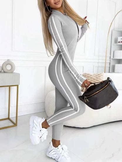 Women's Trendy Chic Striped Jumpsuits Long Sleeve Full Length Casual Autumn Winter Fashion Daily