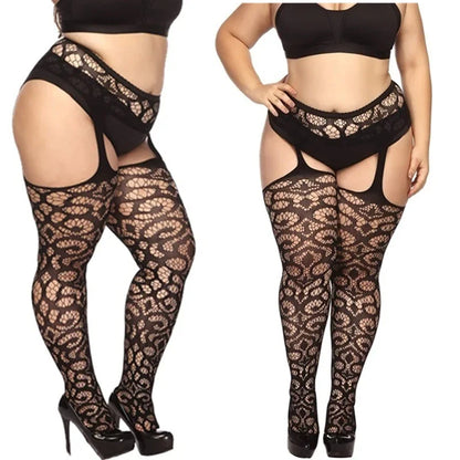 Plus Size Fishnet Garter Belt Bodysuit Tights XXL