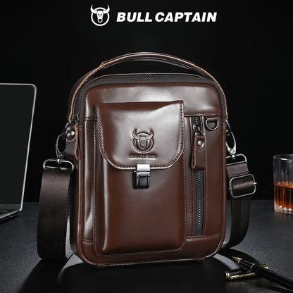 BULLCAPTAIN Herren Umhängetasche aus echtem Leder, lässige Alltagstasche, Schultertasche für Arbeit oder Reisen, Umhängetasche, sichere Reisetasche