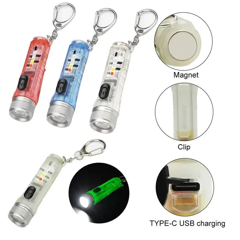 Mini-Schlüsselanhänger-Taschenlampe, LED, wiederaufladbar, tragbar, magnetisch, USB-Ladelampe, Hochleistungs-Camping-Langstreckenlaterne