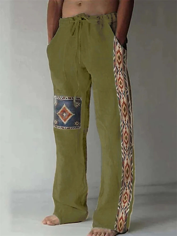 2025 Summer New Men's Casual Pants 3D Retro Shabby Print Beach Pants 100% Polyester Fiber Lightweight Stretch Cord Sweatpants