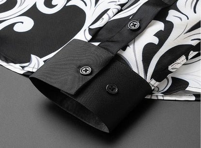 Luxury Palace Printed Splicing Men's Shirt Long Sleeve Casual Business Shirts Trendy Social Banquet Party Shirt Men Clothing