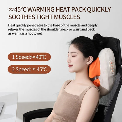 3D Shiatsu Kneading Massage Cushion – Wireless Heated Pillow for Neck, Waist, Leg & Cervical Relief