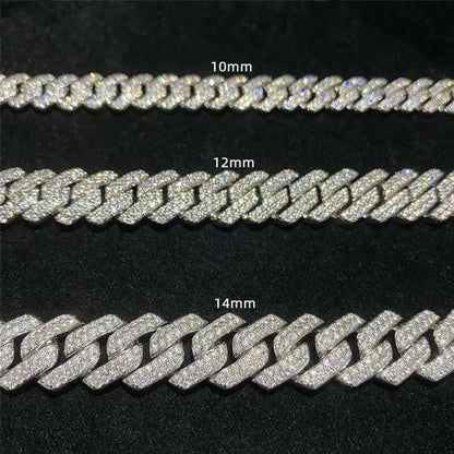 925 Sterling Silver Cuban Necklace Vvs Moissanite Diamond 10mm 12mm 14mm Link Chain Iced Out Cuban Link Chain Hip Hop Jewelry