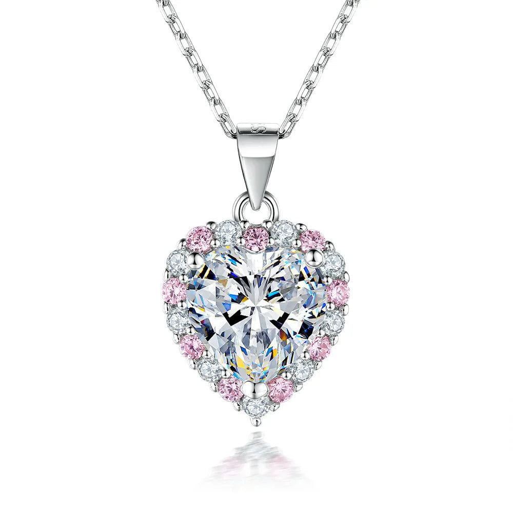 FIRERING Rosa Herz Moissanit Halskette Ohrring Set 2 Karat mit Zertifikat Diamant Test Bestanden Damen Schmuck Geschenk S925 Silber