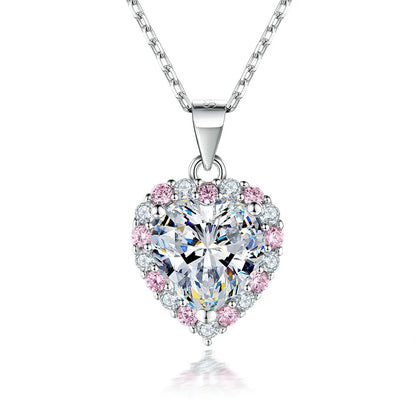 FIRERING Rosa Herz Moissanit Halskette Ohrring Set 2 Karat mit Zertifikat Diamant Test Bestanden Damen Schmuck Geschenk S925 Silber