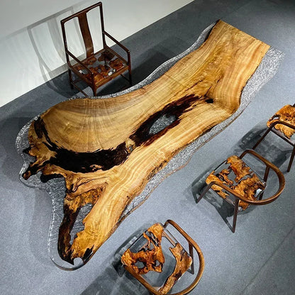 Teglex Epoxy Crystal Coffee Table | Live-Edge Solid Walnut & Rosewood