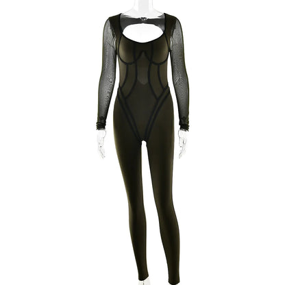 Chic Backless Sports Jumpsuits Women Long Sleeve Hollow Out Sports Yoga Bodysuit Female High Waist Tunics One Piece Gym Overalls