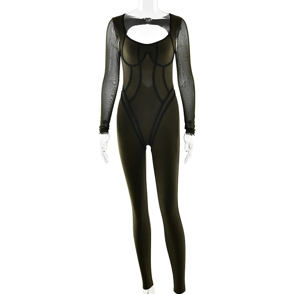 Chic Backless Sports Jumpsuits Women Long Sleeve Hollow Out Sports Yoga Bodysuit Female High Waist Tunics One Piece Gym Overalls