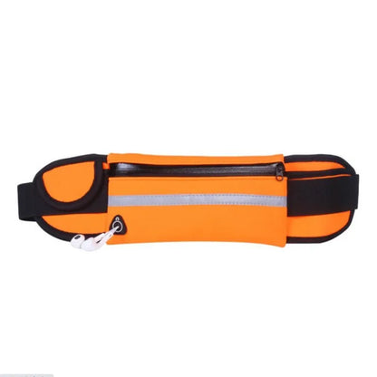 Orange and black waist bag with reflective strip on a white background
