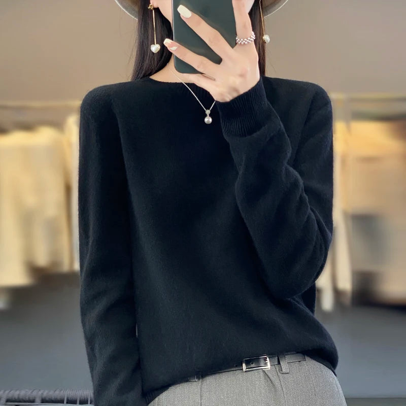 Cashmere sweater women's sweater in autumn and winter 100% merino wool fashion O-neck autumn warm pullover top