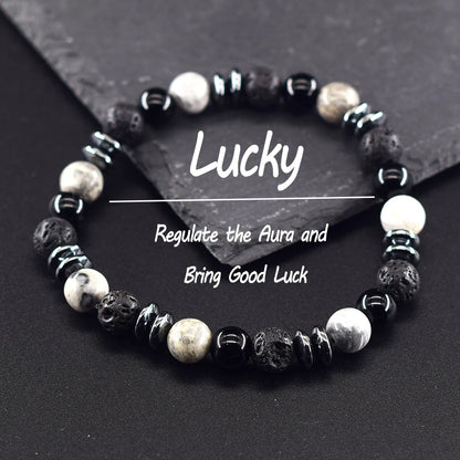 Classic Black Natural Labradorite Volcanic Stone Beads Bracelet Women Men Spiritual Protection and Energetic Banlance Jewelry