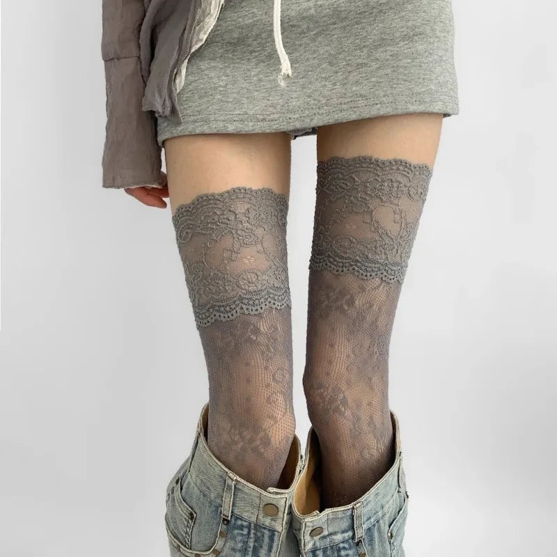Women's Sexy Lace Floral Fishnet Thigh High Stockings | JK Lolita Over Knee Nylon Mesh Socks