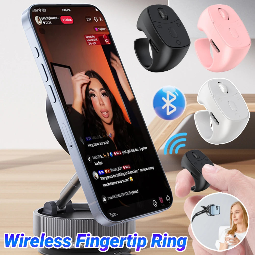 Wireless Fingertip Ring Remote Control Page Turner Bluetooth 5.3 Scrolling Ring for Mobile Phone Wireless Camera Shutter Selfie