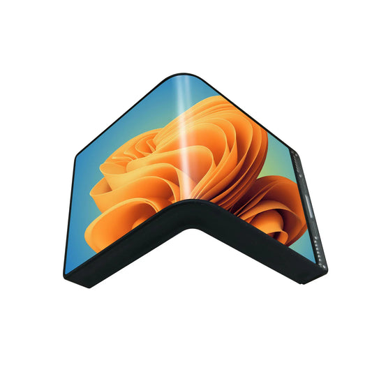 Foldable device with colorful display on a white background