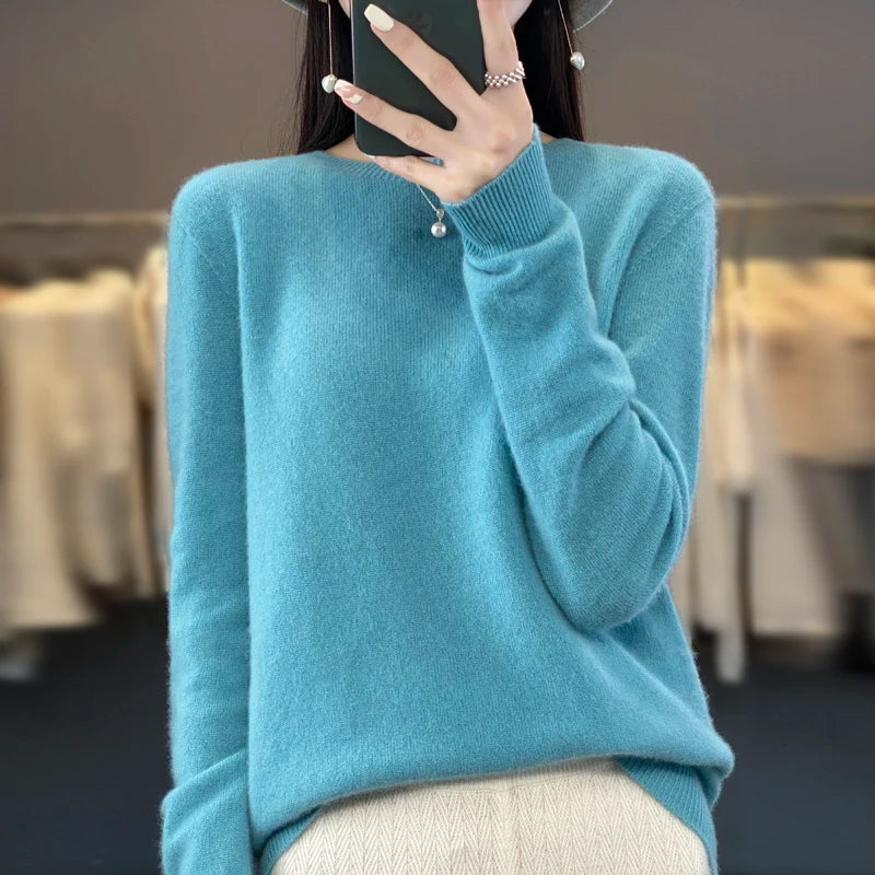 Cashmere sweater women's sweater in autumn and winter 100% merino wool fashion O-neck autumn warm pullover top