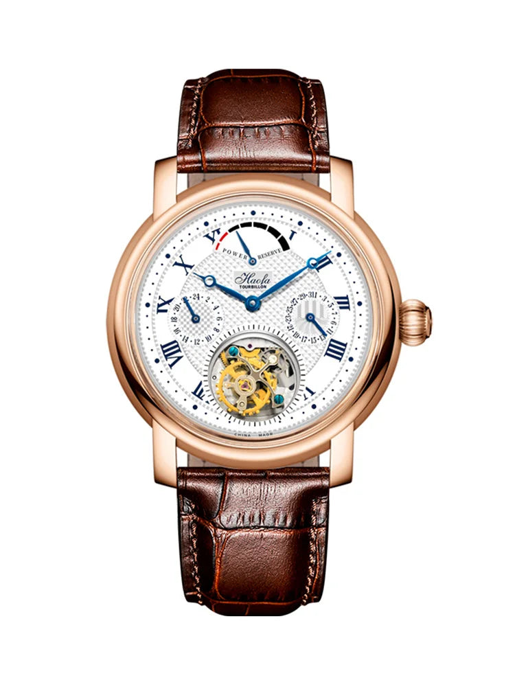 18K Solid Gold Tourbillon Watch Multi-function Dial Manual Mechanical Watch Sapphire
