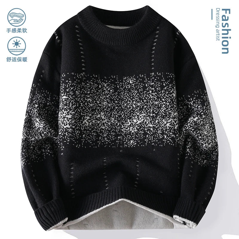 Black and gray patterned sweater on a white background