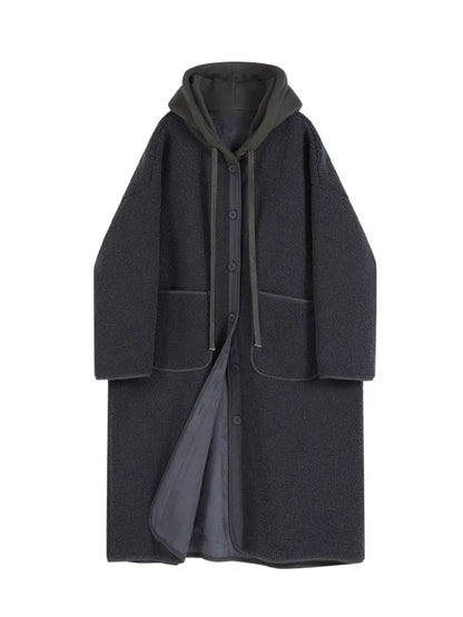Loose Fit Woolen Coat Women's Mid-Length Hooded Jaet plus Size Comfortable Ele Autumn Winter Outerwear Faionable
