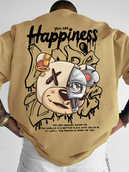 2025 New Men's Personalized Graffiti Bear Letter Printed Breathable and Comfortable Round Neck T-shirt Outdoor High Street Top