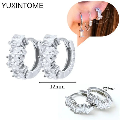 925 Sterling Silver Ear Needle Fashion Hoop Earrings White Crystal Luxury Women's Silver Earrings Wedding Women's Jewelry Gift