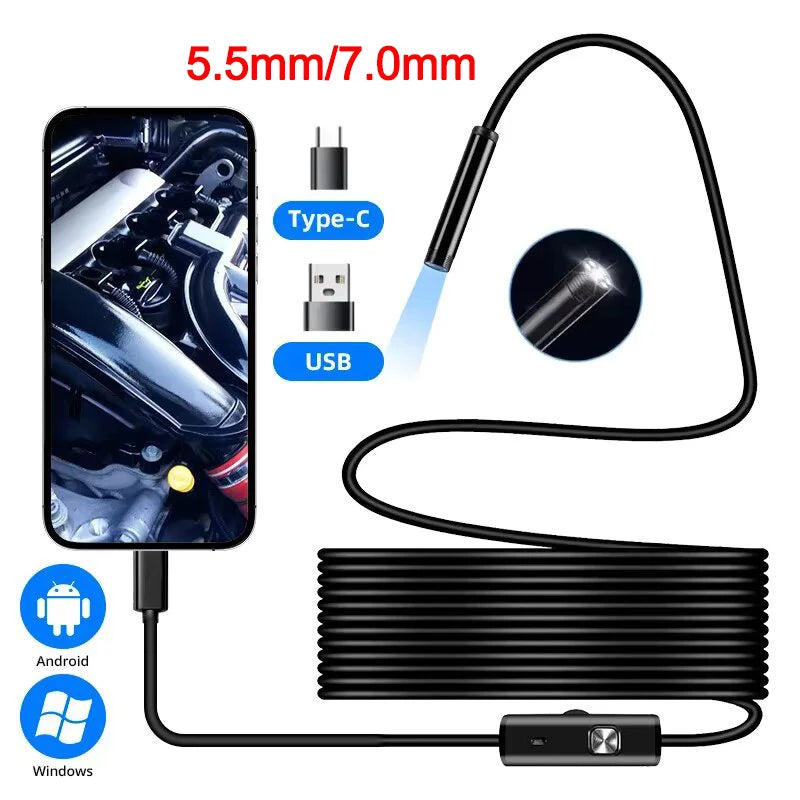 Type-C Endoscope Camera IP67 Waterproof 5.5/7mm LED