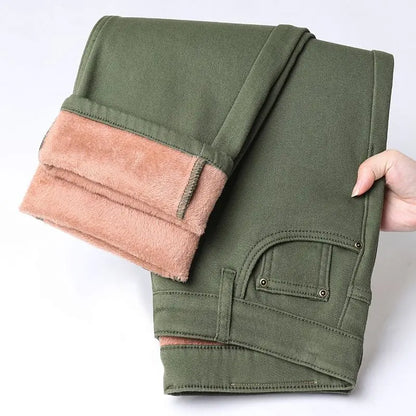 Autumn Winter Warm Men's Fleece Thickened Elastic Pants Business Straight Casual Cotton Pants High End Brand Man Plush Trousers