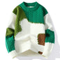 Korean Street Patchwork Knitwear Fashionable Men Sweater Stitching Contrast Long-sleeved Sweaters Christmas Knit Pullover