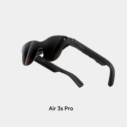 Black Ray-Ban sunglasses with 'Air 3s Pro' label on a light gray background