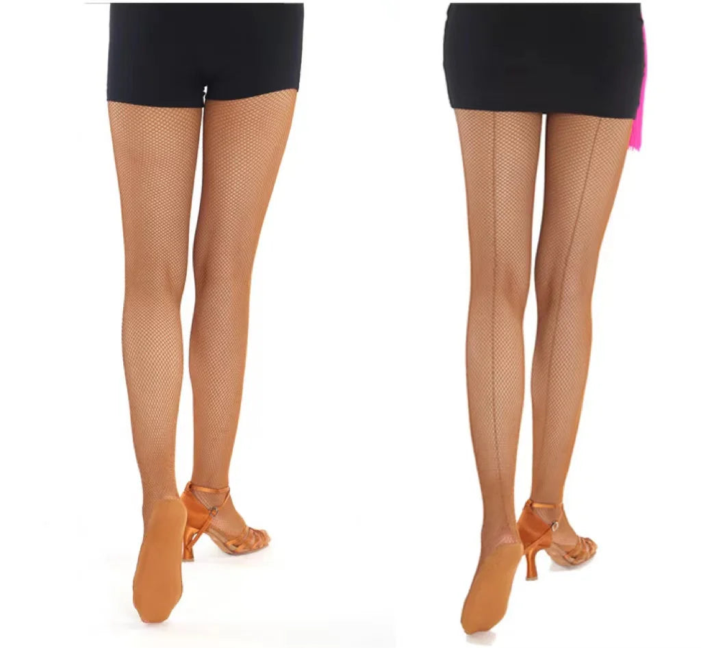 Professional Hard Mesh Tights Latin Dance Fishnet Stockings Competition Special Pantyhose Sole Non Slip Bone Line Oxford Socks