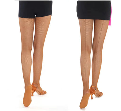 Professional Hard Mesh Tights Latin Dance Fishnet Stockings Competition Special Pantyhose Sole Non Slip Bone Line Oxford Socks