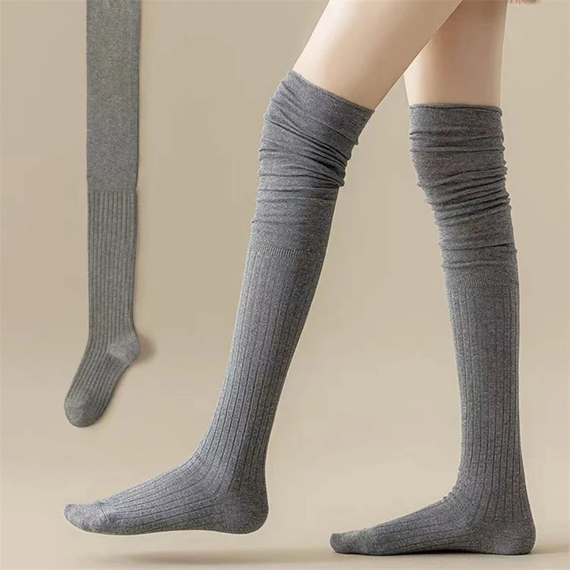 Knee High Socks for Women | Thin Long Stacked Socks Solid Colour Patchwork High Elasticity Stockings (1/3/5 Pairs)