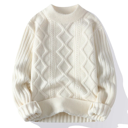 Thiened Knitted Warm Pure Color Low Collar Men's Twist Flower Sweater Autumn Winter New Sle Youth round Ne Base irt
