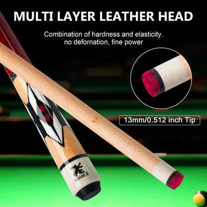 Premium Canadian Hard Maple Pool Cue 13mm Tip Steel Quick Connect Ideal for Nine Ball and Carom Billiards Pool Skill Training