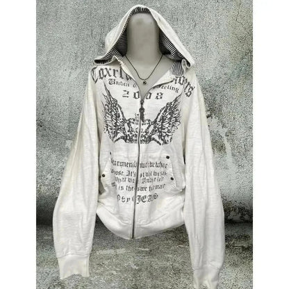 Subculture Gothic Women Coats with Hoodies Vintage Black Jackets Faux Fur Coat Female Loose Casual Sweatshirt