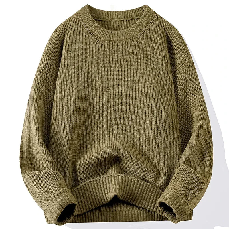 Men's Crew Neck Sweater Solid Color Trend Thickened Knitwear Autumn and Winter Casual Warm Sweater Men's Long Sleeve Vest