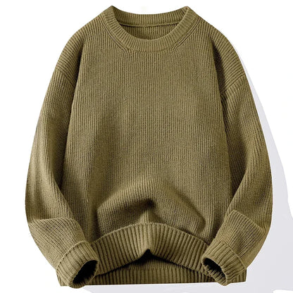 Men's Crew Neck Sweater Solid Color Trend Thickened Knitwear Autumn and Winter Casual Warm Sweater Men's Long Sleeve Vest